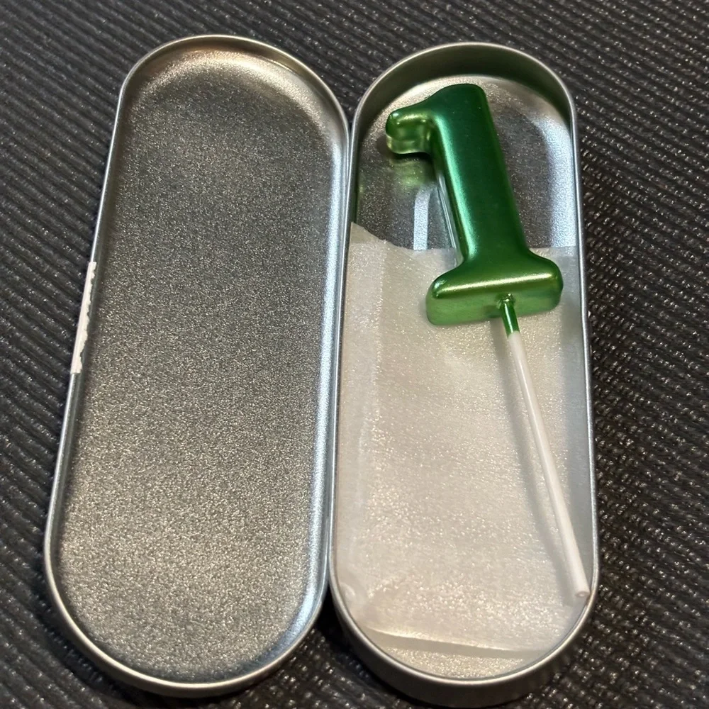Custom Shiny Green Number 1 Birthday Candle in Tin Case